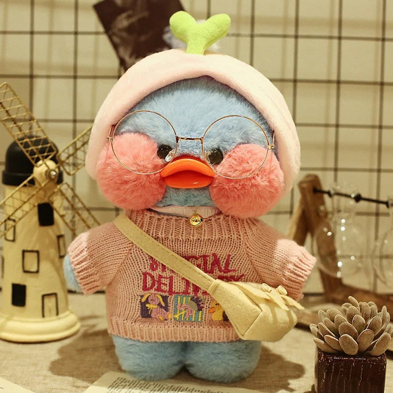 30cm Cute Cafe Blue Duck Stuffed Plush Animals Toy Wear Glasses And Clothes Soft Doll Girl Birthday Creative Gift For Children