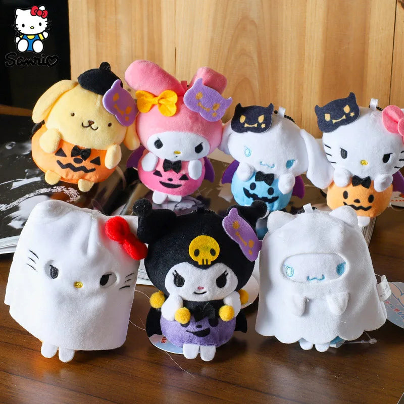 Kawaii Sanrio Plush Doll Pendant Plush Kuromi Melody Hello Kitty Cinnamoroll Halloween Plush Keychain Decoration Birthday Gifts