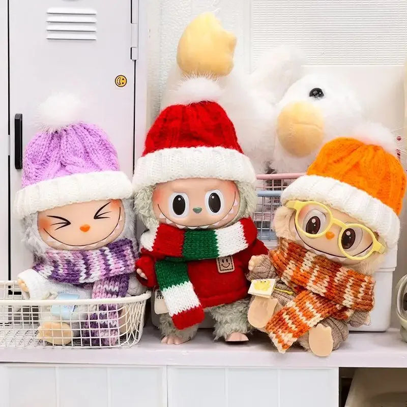 17cm Mini Plush Doll'S Clothes Outfit Accessories For Labubu Idol V1 V2 Christmas party sweater hat scarf set Clothing Gift