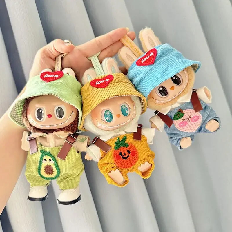 17cm Mini Plush Doll'S Clothes Outfit Accessories For Korea Kpop Exo Labubu Idol V1 V2 Avocado Peach PumPkin overalls Clothing