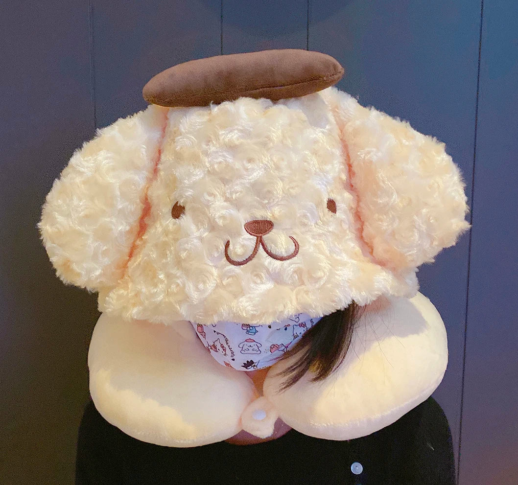 Sanrio Cartoon Kuromi My Melody U-shaped Hooded Neck Pillow Pochacco Travel Blackout Nap Pillow Office  Cinnamoroll Pillow Gift