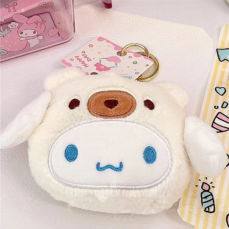 Kawaii Sanrio Hello Kitty Anime Plush Doll Keychain Cartoon Cute Cinnamoroll Pendant Wallets for Girlfriend Gifts Kids Toys