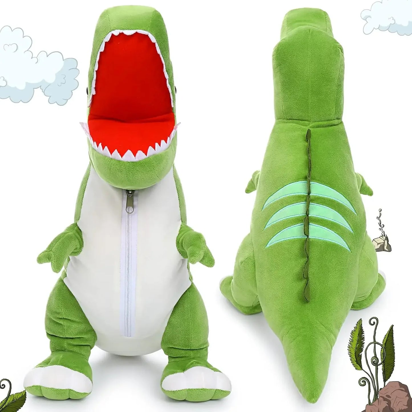 Tezituor Giant Dinosaur Stuffed Animal 23.6'' Big T-Rex Mommy Dinosaur Plush Toy with 3 Cute Baby Dinosaurs & 3 Egg Bags Inside