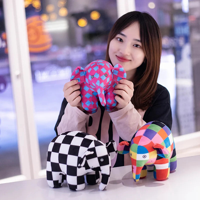 Children's Kawaii Anime Plush Toy Elmer the Elephant and the Bear Butter Cute Cartoon Plaid Elephant Emma Christmas Gift