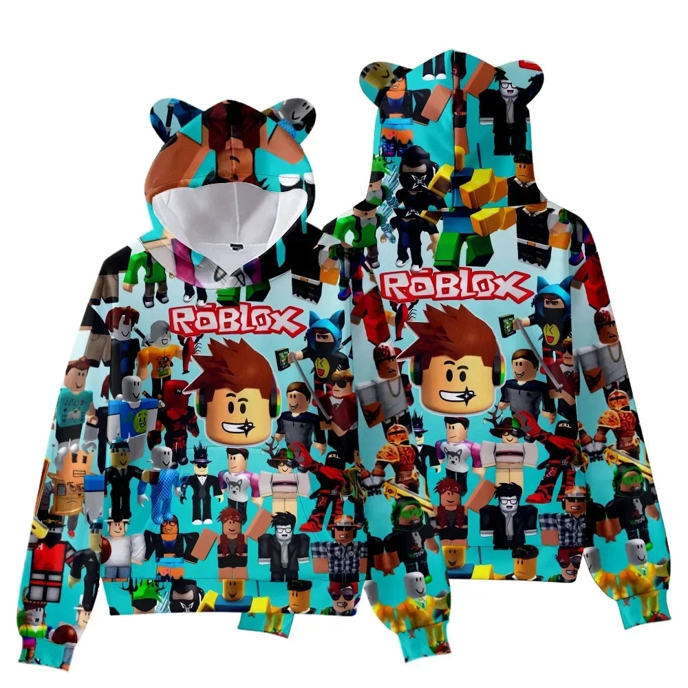 ROBLOX Children's Clothing Cat Ear Hooded Digital Printed Hooded Sweatshirt for Children Tiny Cottons Kids Winter 2024 Fantasy