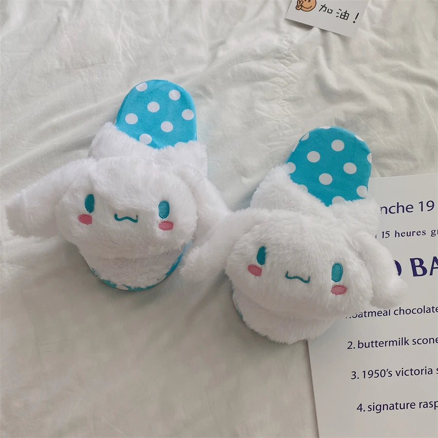 Kawaii Japanese Style Slippers Lovely Cotton Shoes My Melody Home Shoes Kuromi Cinnamoroll Warm Indoor Shoes For Winter Autumn