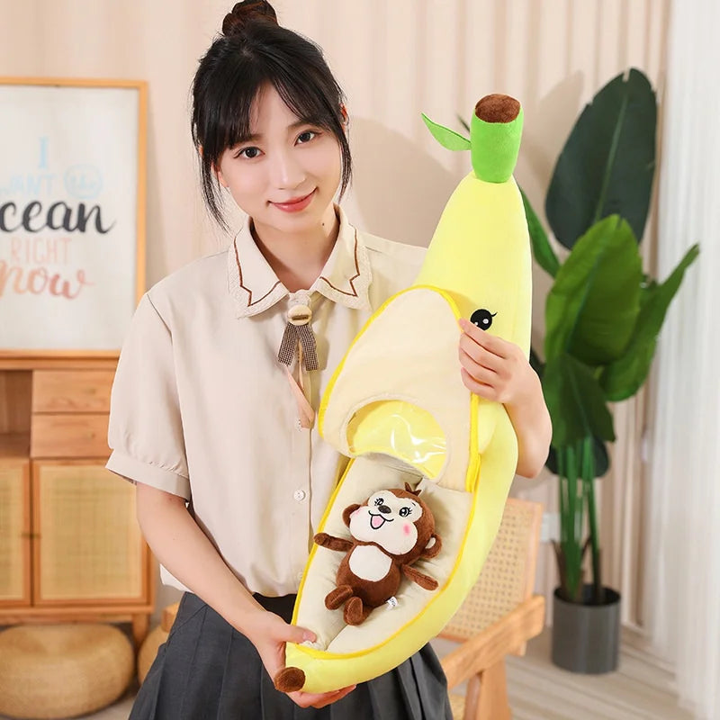 55cm/70cm Giant Soft Cartoon Smile Banana With Monkey Plush Toys Stuffed Fruit Cushion Pillow Creative Girls Valentine's Gift