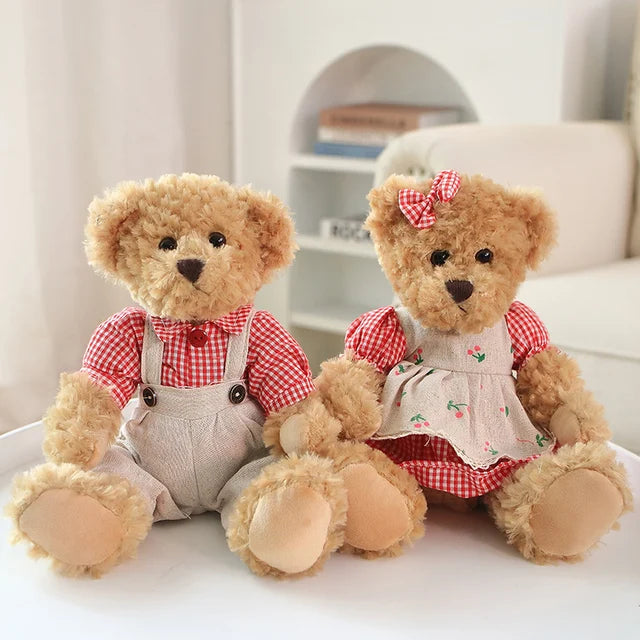 2pcs/lot 26cm Kawaii Couple Teddy Bear Peluche Toys Kawaii Dress Bear Dolls Stuffed Soft Toy for Girls Baby Girlfriend Gift