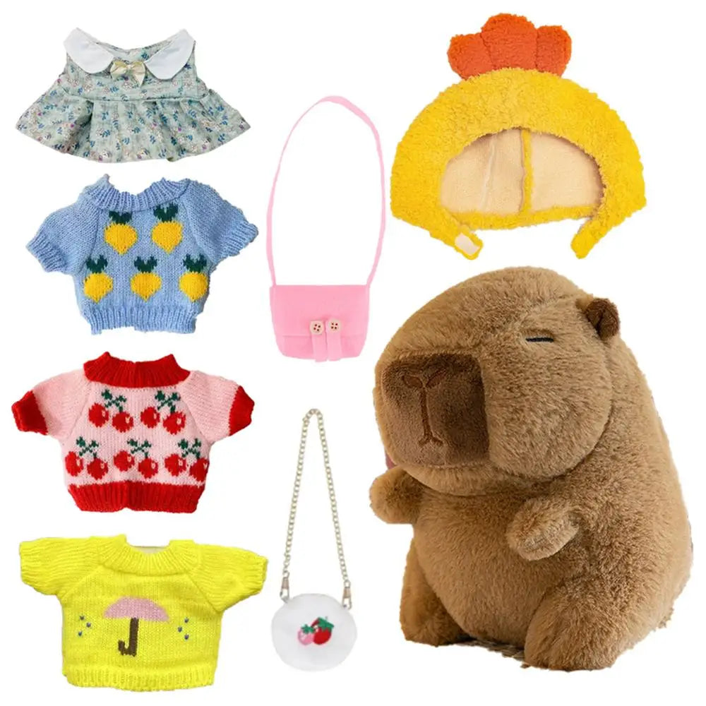 25cm Dress Up Capybara Plush Dolls Stuffed Plush Capybara toys with Clothe and bag hat Accessories Animal Capybara Figure dolls