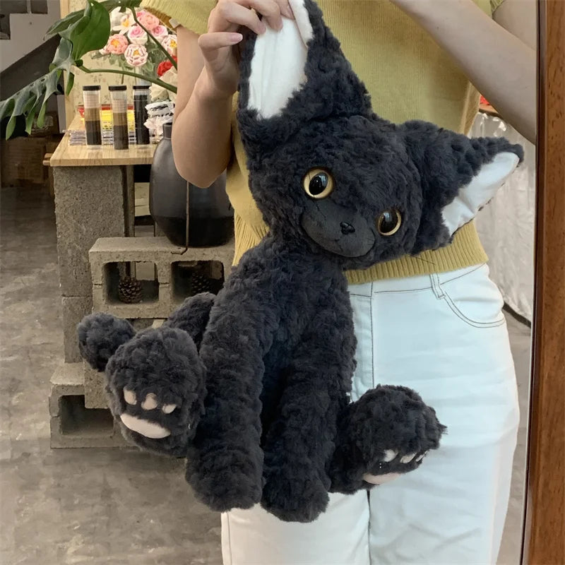 kawaii Devon Rex Cat Plush Toy Stuffed Black Curly Hair Peluche Kitten Plush Hug Cuddly Doll for Kids Birthday Gift Boy Girl