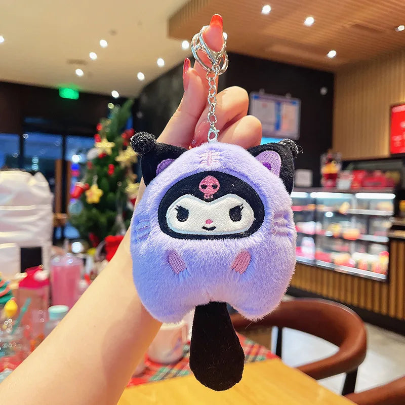 Sanrio Fish Plush Keychain Cartoon Sanrio Plush Cinnamoroll Kuromi Melody Pompompurin Keychain Anime Pendant Bag Decor Kid Gifts