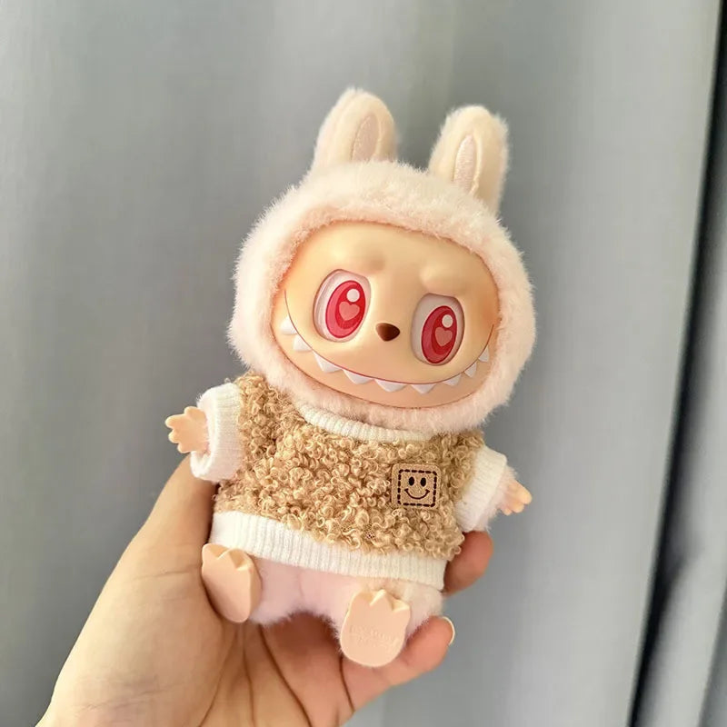 For 1st/2nd generation Labubu clothes sitting party baby clothes circle face shirt Mini Plush Doll'S Clothes Outfit Accessories