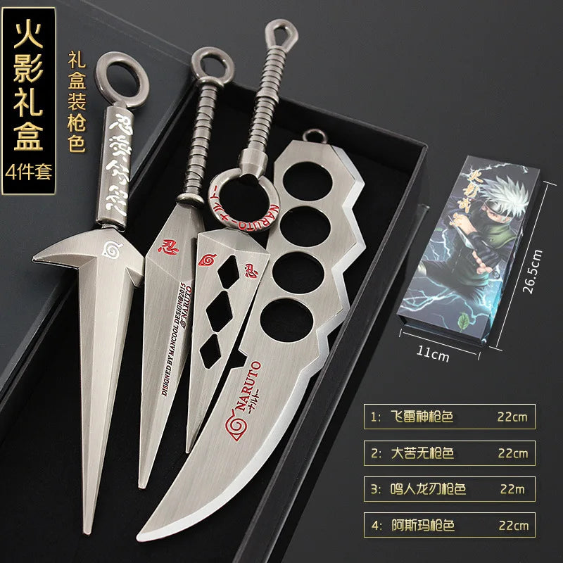 Naruto Weapon Uzumaki Naruto 4pcs/Box Spade Vere Katana Swords Samurai Real Steel Anime Weapons Keychains Boy Toy Birthday Gifts