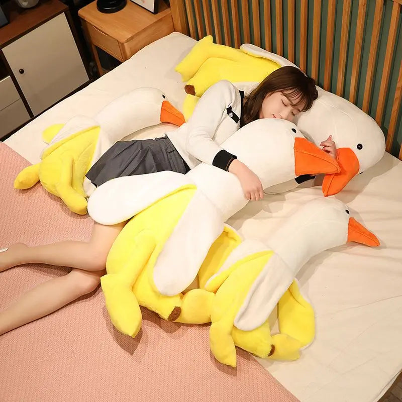 Giant 110cm Fluffy Banana Duck Plush Toys Sleep Pillow Cute Animal Stuffed Swan Goose Dolls Floor Mat Kids Girls Birthday Gift