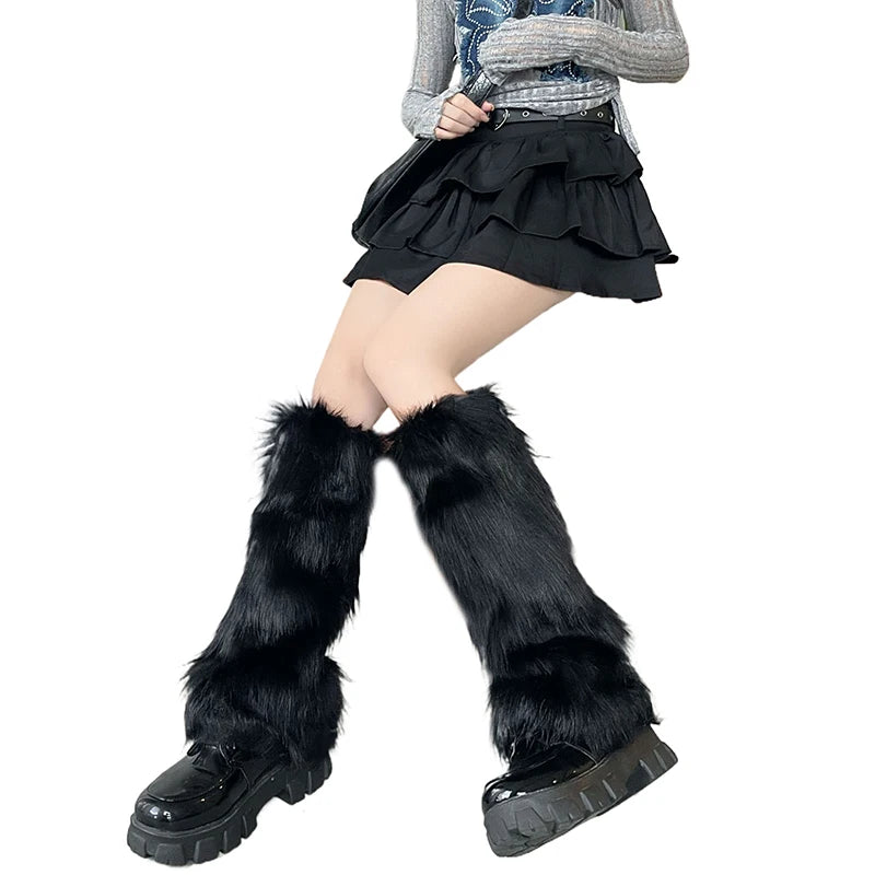 1Pair Y2K Spicy Girl Imitation Rabbit Fur Grass Leg Covers Plush Thickened Velvet Subcultural Tubing Stacked Furry Leg Warmers