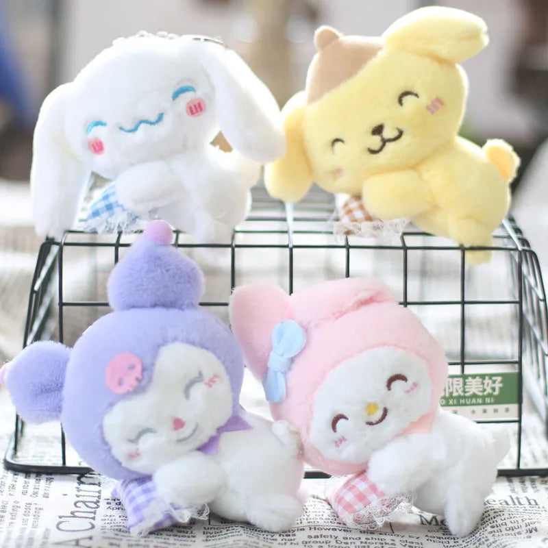 Sanrio Cinnamoroll Keychain Kuromi Melody Keyring Children Plush Toys Kawaii Pompom Purin Keychains Pendant Key Chain Women Gift