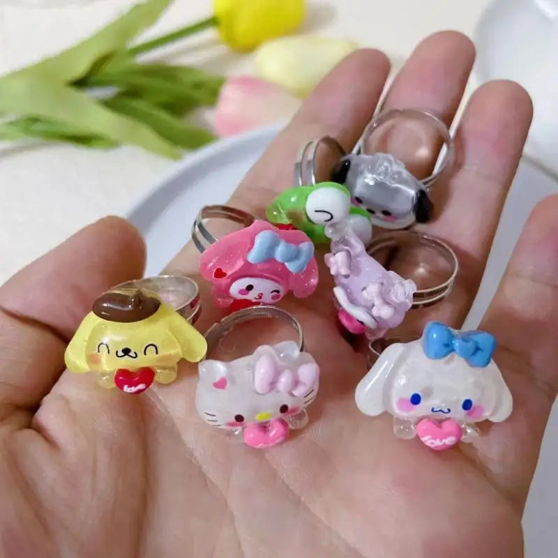 Kawaii Sanrio Kuromi My Melody Anime Cute Cat Pom Pom Purin Girly Heart Cartoon Couple Ring Send Friend Toy for Girls - Plushy Mart