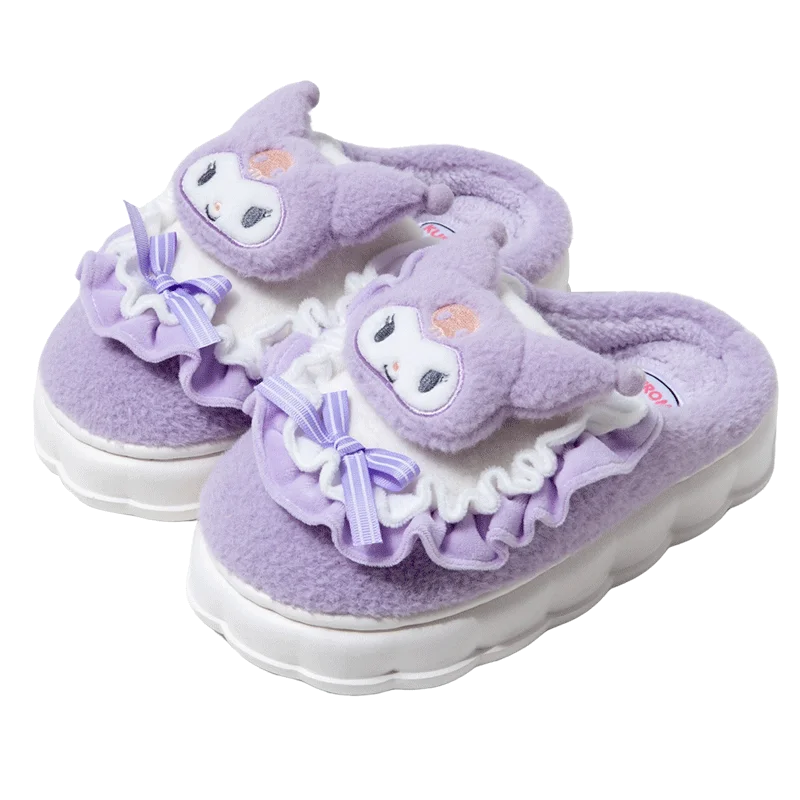 Sanrio Kawaii Cinnamoroll Womens Slippers Kuromi Hello Kitty Plush Cartoon Cute Sweet Suitable Indoor Outdoor Winter Shoes