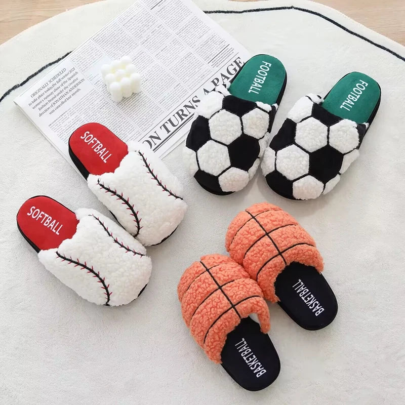 Funny Plush PE Balls Shoes Stuffed Fluffy Football&Basketball&Tennis Slipper Kids Adult Indoor Shoes Nice Present