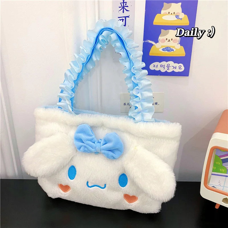 Hello Kitty Plush Bag Kawaii Sanrio Anime Handbag Cinnamoroll Kuromi Melody Cartoon Soft Stuff Shoulder Cosmetic Bags Girl Gifts