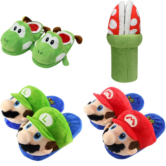 Kawaii Mario Luigi Big Poison Piranha Plant Plush Toys Slippers Cute Green Yoshi Anime Soft Stuffed Peluche Dolls Birthdays Gift