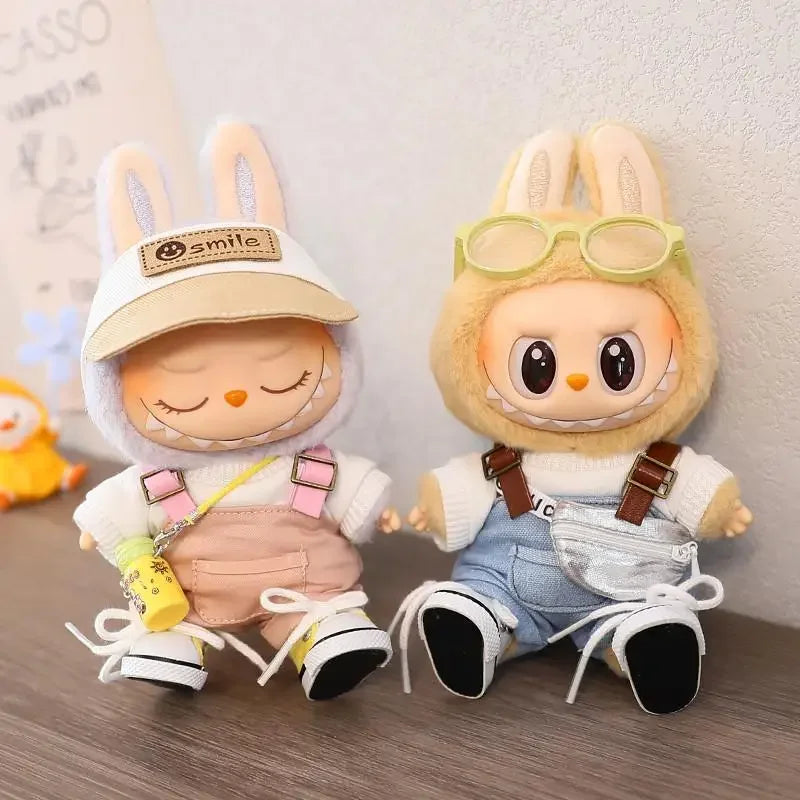 For 17 CM labubu Sitting Party Macaron 15cm Vinyl Pendant Doll Clothes Overalls Shoes for labubu V1 V2 outfit clothes