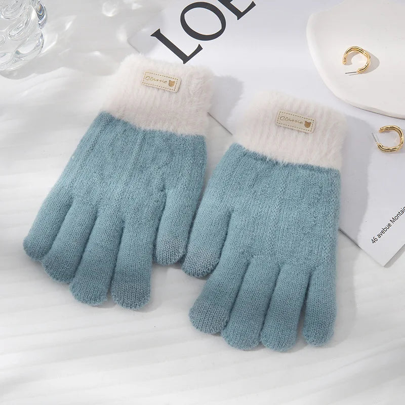 Winter Women Warm Knitted Gloves Plush Knitted Autumn and Winter Warm Double Layer Thick Gloves Touch Screen Ski Gloves