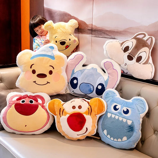 Cute Anime Throw Pillow Stuffed Stitch Pooh Bear Lotso Plush Toy Lovely Back Cushion For Sofa Bed Home Decor Xmas Gifts Girl