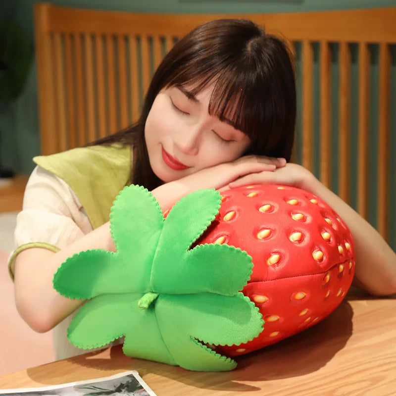 Big Simulation Strawberry Plushie Fruit Pillow Stuffed Soft Fruit Dolls Identical Strawberry Plush Toys for Room Decor Cushion