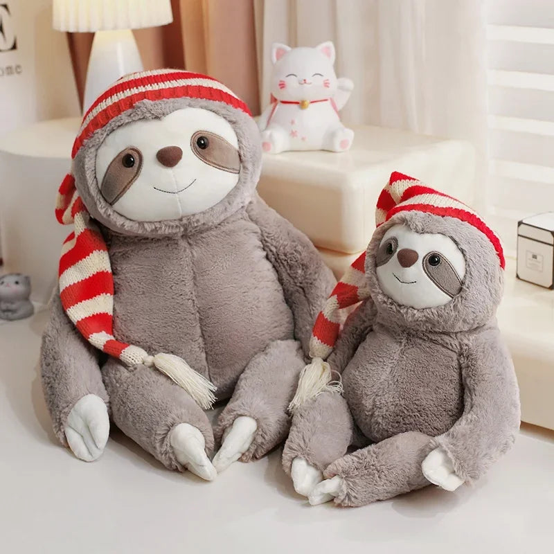 Cuddly Christmas Sloth Plush Toy Stuffed Soft Simulation Sloths Pillow Animals Plushie Doll for Birthday Xmas Gift