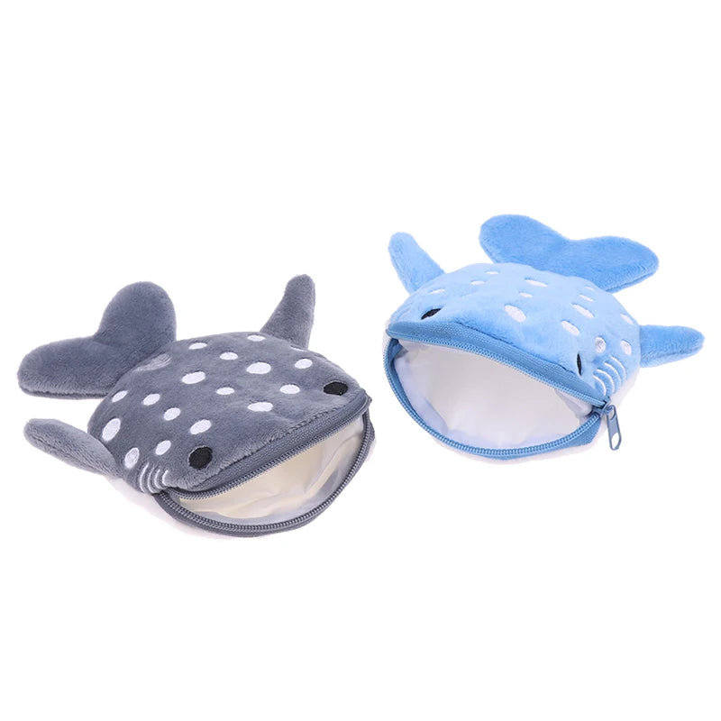 Cute Cartoon Plush Shark Coin Purse Plush Animal Wallet For Women Kids Zipper Coin Bag