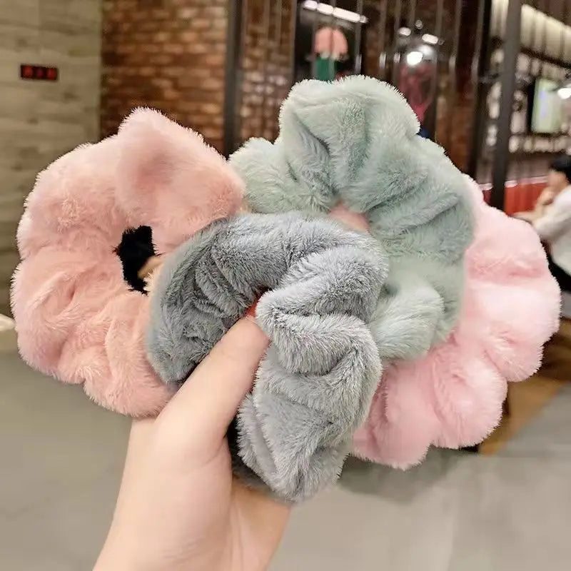 Fashion Soft Hair Scrunchies Women Girls Cute Plush Elastic Hair Rope Rubber Band Ponytail Holder Headband Hair Accessories