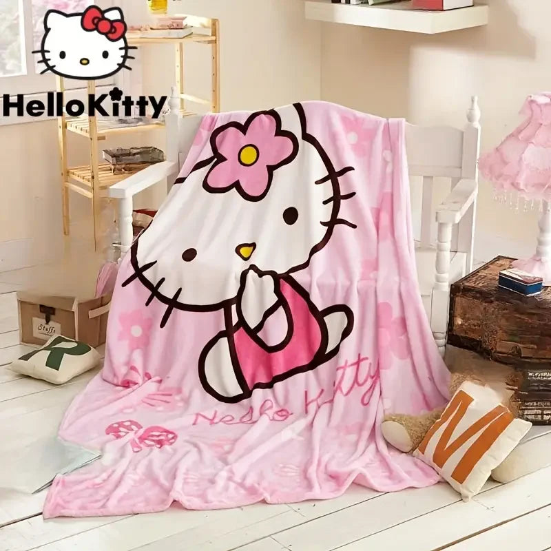 Sanrio Hello Kitty Plush Blanket Bed Sheet Children Adult Soft Blankets Cartoon Aircondition Nap Blanket Spring Fluffy Quilt