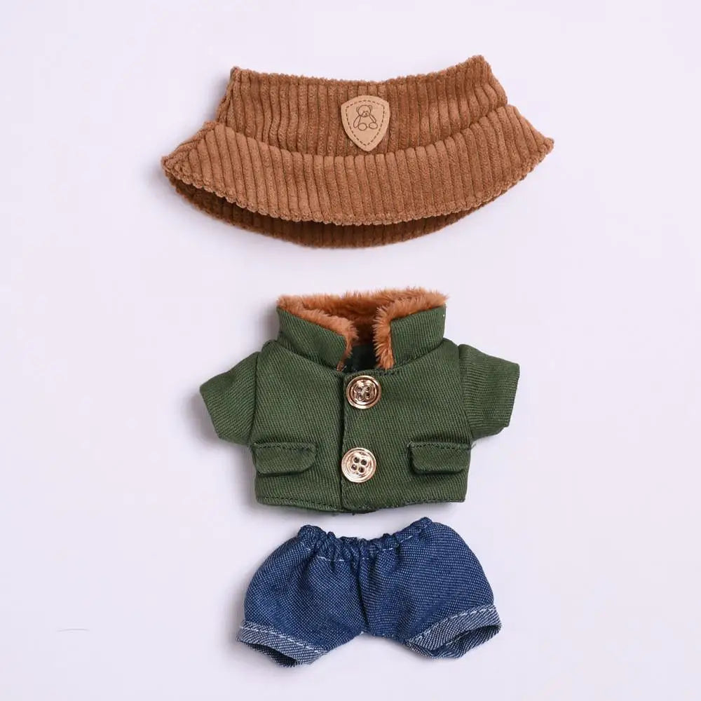 17cm Mini Plush Doll'S Clothes Outfit Accessories For Korea Kpop Exo Labubu Idol V1 V2 Green coat hat set Clothing Gift