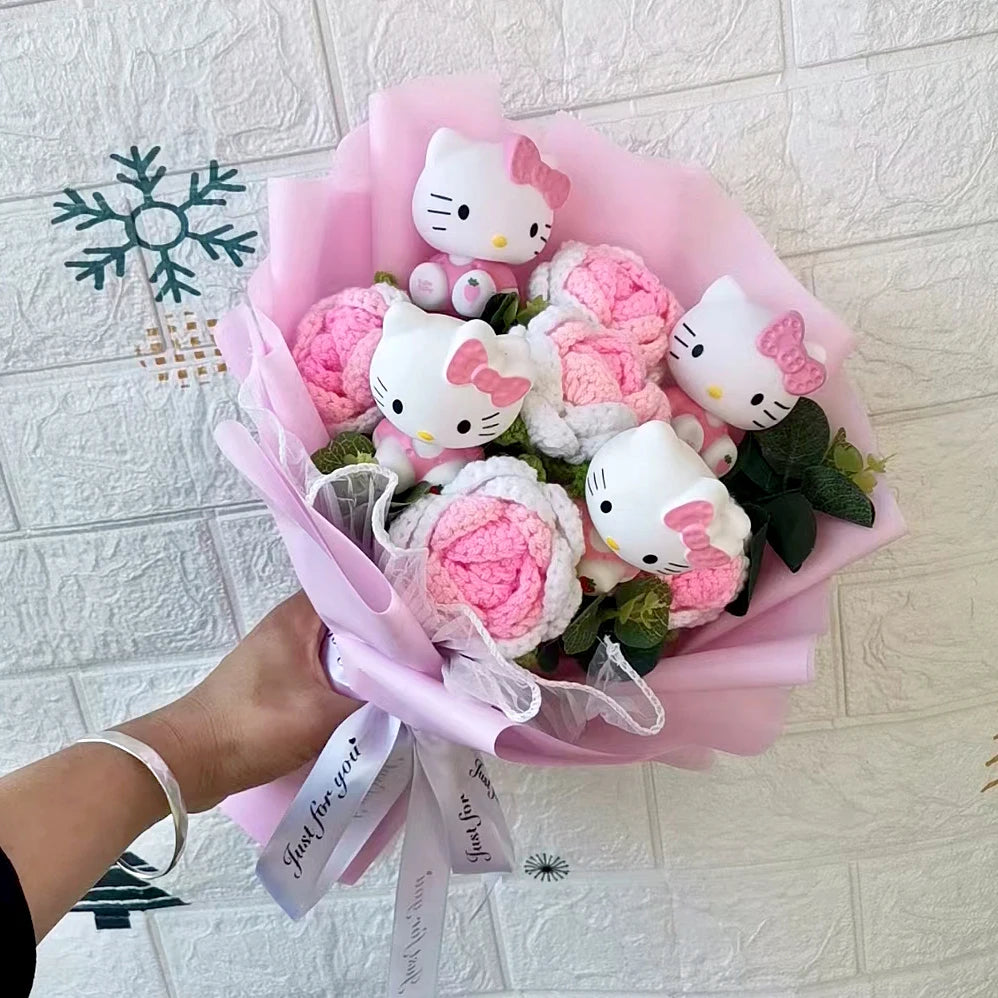 Hello Kitty Cartoon Plush Bouquet  Anime  Rose Soap Flowers  Doll Home Wedding Decoration Christmas Valentine's Day Gift