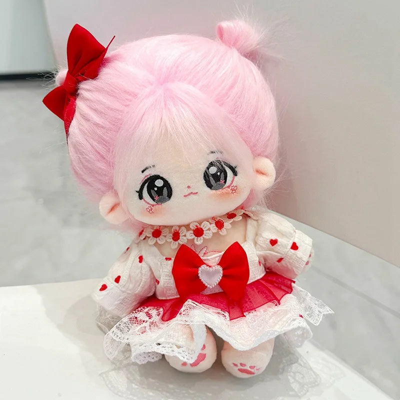 20cm Cute Pink Rabbit IDol Doll Anime Plush Star Dolls With Bow Dress Stuffed Customization Figure Toys Cotton Plushies Toys