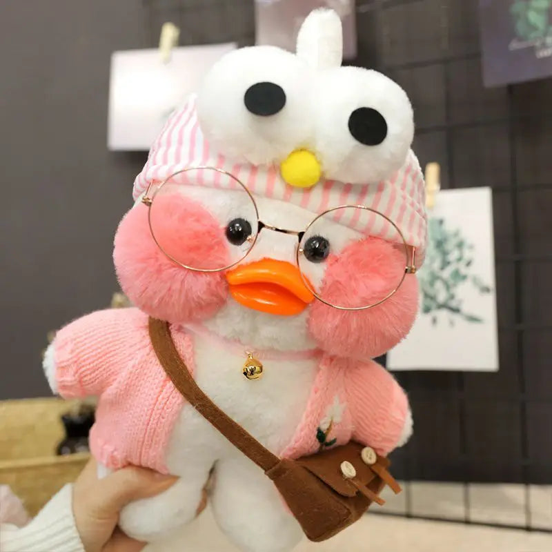 30cm Cute Cafe White Duck Stuffed Plush Animals Toy Wear Glasses And Clothes Soft Doll Girl Birthday Creative Gift For Children