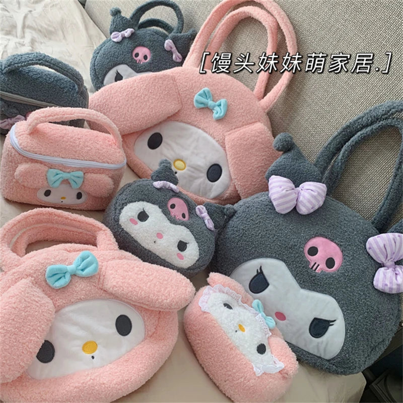 Lovely Japanese Style Kuromi My Melody Cosmetic Case Cosmetic Bag Lolita Shoulder Bag Handbag Plush Bag Cute Gifts For Girl