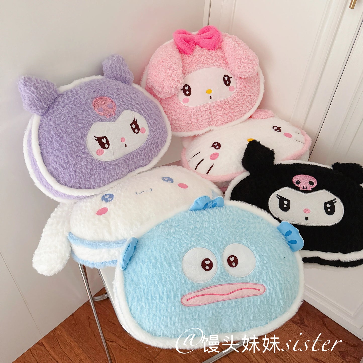 Sanrio Hello Kitty Plushies Doll Kuromi Cinnamoroll My Melody Throw Pillow Hangyodon Plush Toy Sofa Bed Back Cushion Xmas Gifts