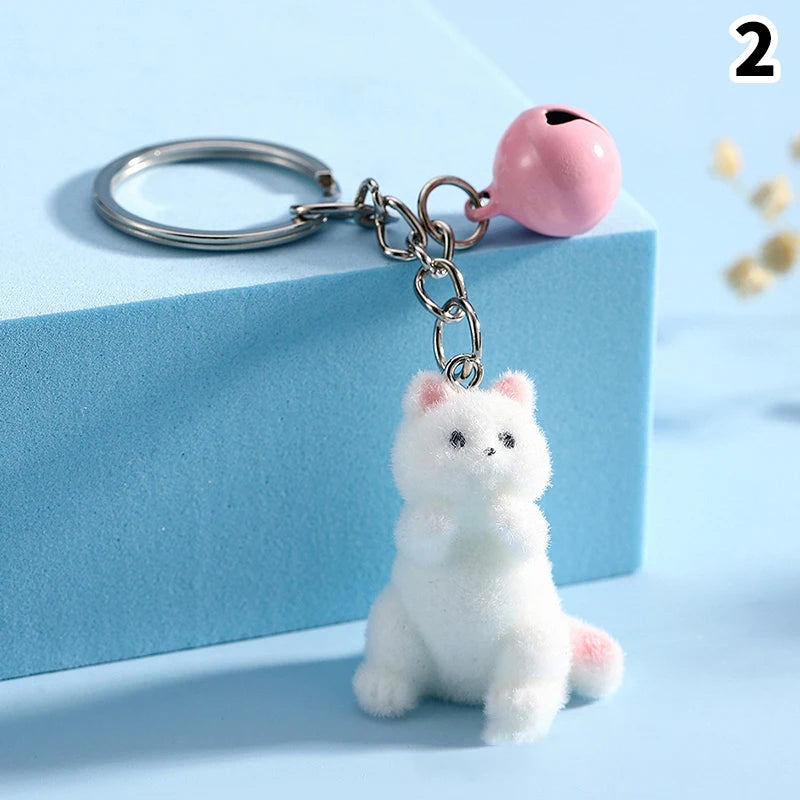 3D Flocking Polar Bear Keychain Cartoon Plush Animal Keyring Bag Pendant Car Key Holder Earphone Charm DIY Jewelry Accessor