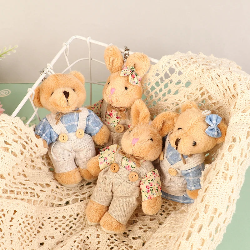 Cute Wear Clothes Bear Plush Toy Cartoon Rabbit Pendant Soft Stuffed Doll Keychain Backpack Car Bag Key Ring Decor Kid Gift