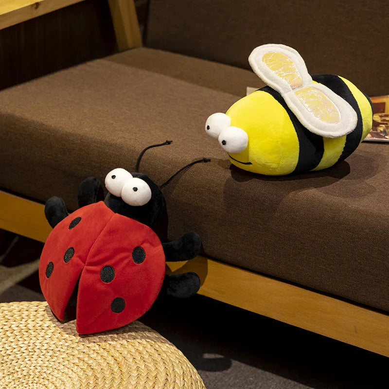 Funny Kawaii insects Series Soft Stuffed Animals Bees&ladybird Doll With Wings Plush Wild Tree Animals Toy Halloween Decor Gift