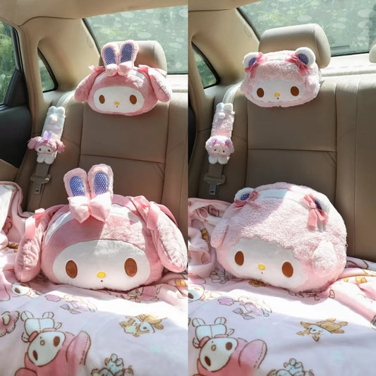 Sanrio My Melody Headrest Hello Kitty Cushion Car Seat Belt Cover Cartoon My Sweet Piano Plush Pillow Kawaii Car Decor Girl Gift