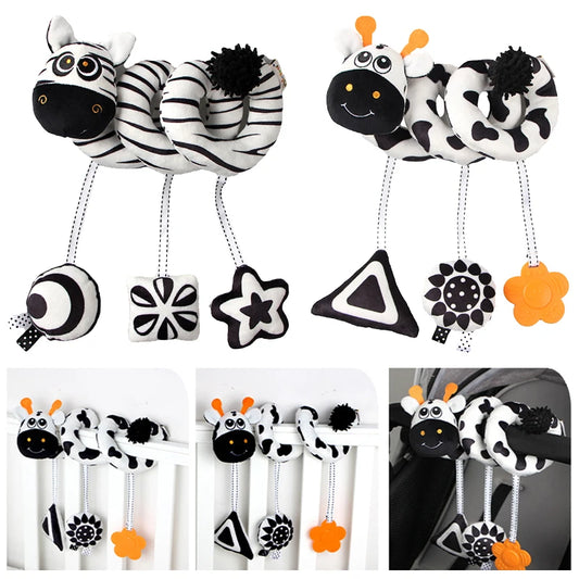 New Black And White Baby Bed Hanging Toy Hanging Spiral Rattle Cart Pendant Interactive Early Education Newborn 0-2 Years Gifts