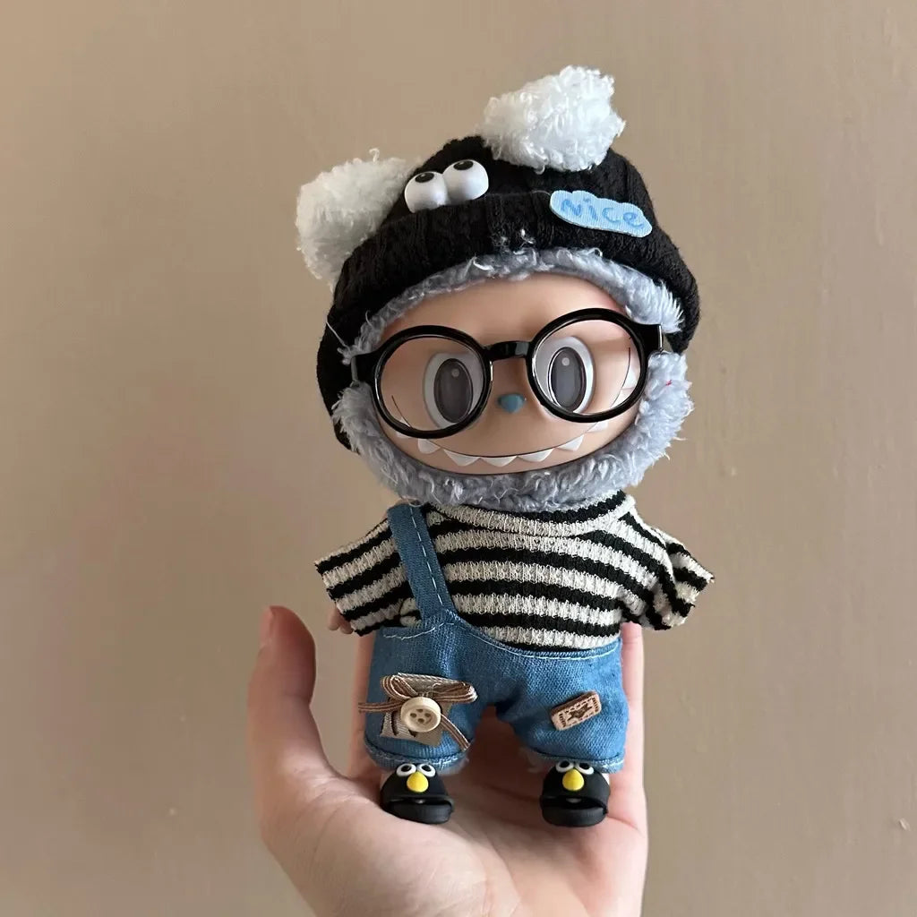 17cm Mini Plush Doll'S Clothes Outfit Accessories For Korea Kpop Exo Labubu Idol Striped clothes eyes shoes suit Clothing Gift