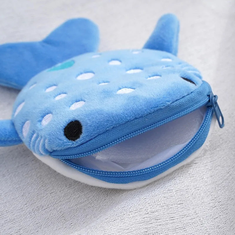 New Cartoon Shark Plush Coin Purse, Cute Pendant, Data Cable Bag, Zipper Bag