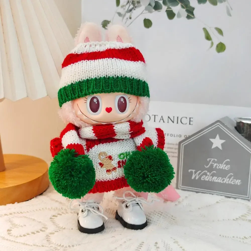 17cm Mini Plush Doll'S Clothes Outfit Accessories For Korea Kpop Exo Labubu Idol Christmas gingerbread man sweater Clothing Gift