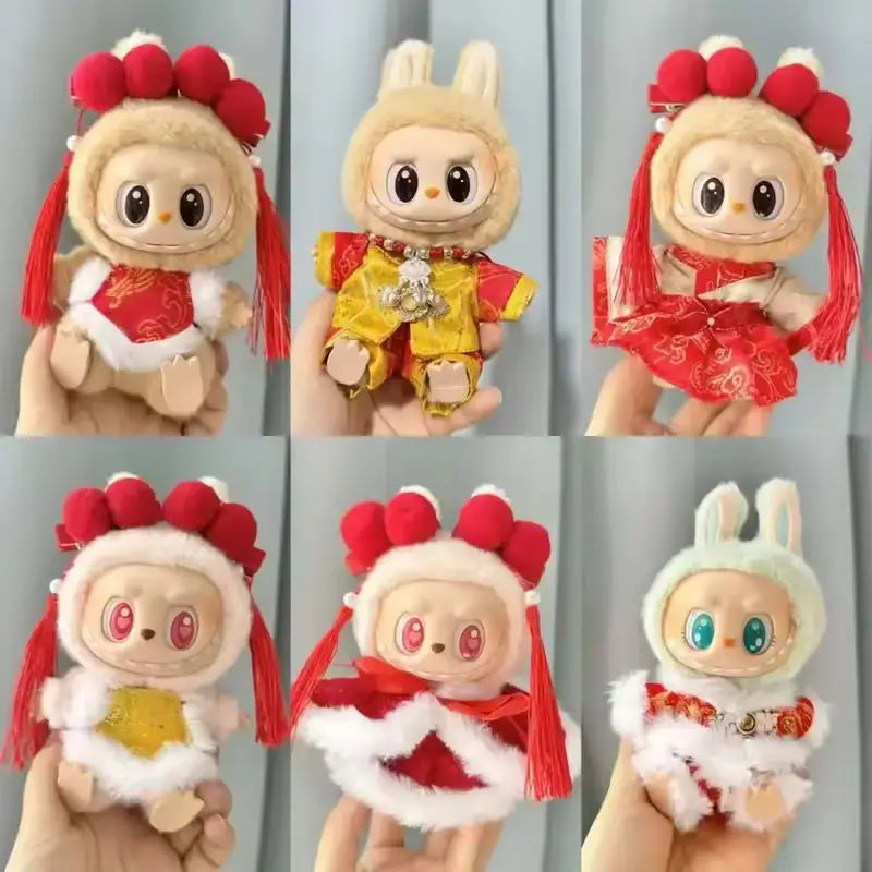 New Year Labubu Outfit for 17cm Mini Doll Chinese Style Matched Red Clothes Accessories Cos Gift Doll Pure Hand