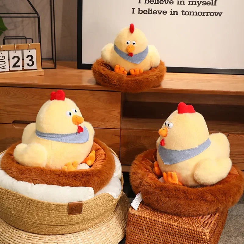 Kawaii Chick Coop Family Plush Toys Chicken Mother Chick Baby Plush Dolls Simulation Hen With Nest Stuffed Animals Kids Gifts