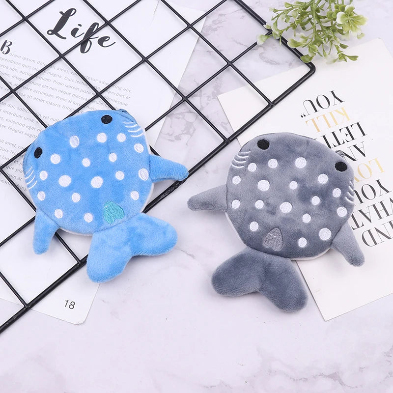 Cute Cartoon Plush Shark Coin Purse Plush Animal Wallet For Women Kids Zipper Coin Bag